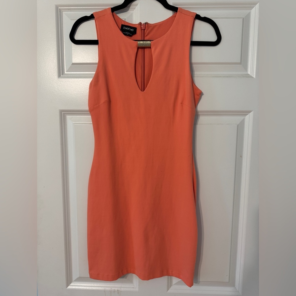 Bebe Orange Sheath Mini Dress with Plunge Neckline
